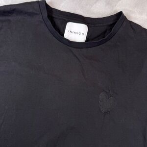 INIMIGO Black Organic Cotton T Shirt Heart Patch Crew Neck Size L